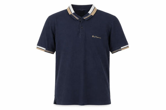 Ben Sherman Men’s Blue M Cotton Logo Trim Short Sleeve Polo Shirt