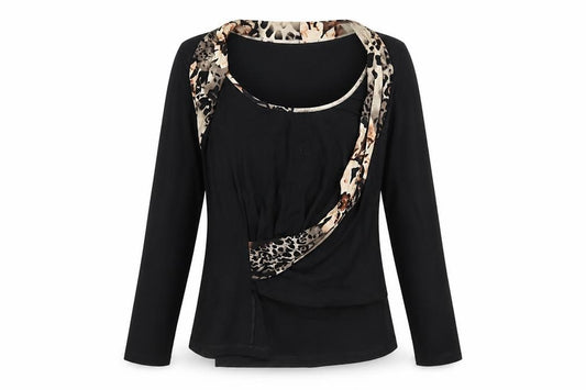 Simon Jeffery Women Black Leopard Wrap Jersey Top UK 12 Long Sleeve