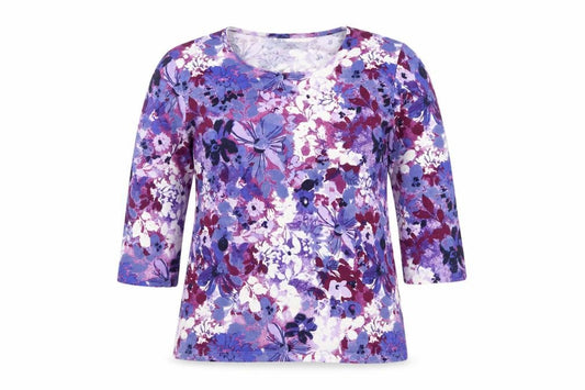 Honor Millburn Women Multicoloured Floral Jersey Top Size 14 3/4 Sleeve