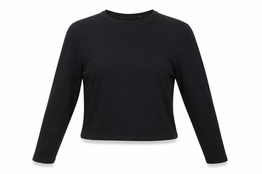 4505 Women Black UK 22 Curve Cropped Long Sleeve Stretch T-Shirt