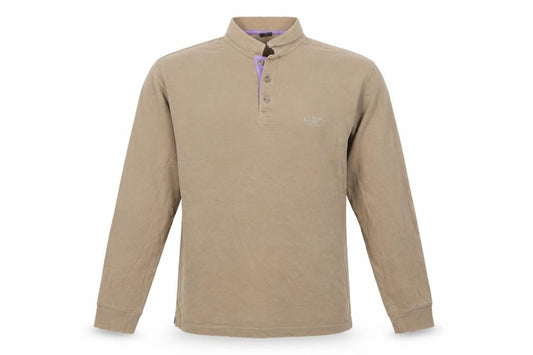 Cotton Traders Men’s Beige Taupe M Long Sleeve Cotton Polo Shirt
