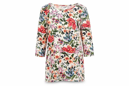 Artscapes Women Multicoloured M Floral Cotton Tunic 3/4 Bell Sleeve