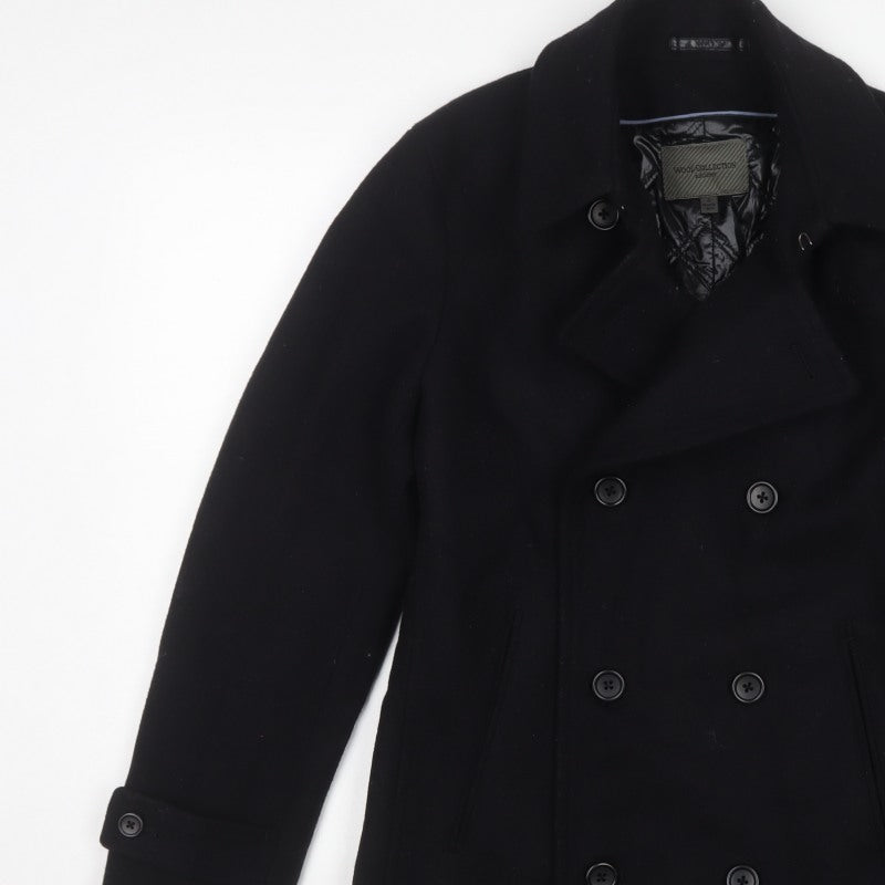 Uniqlo Men’s Black Wool Blend Pea Coat Size S Double-Breasted Lined