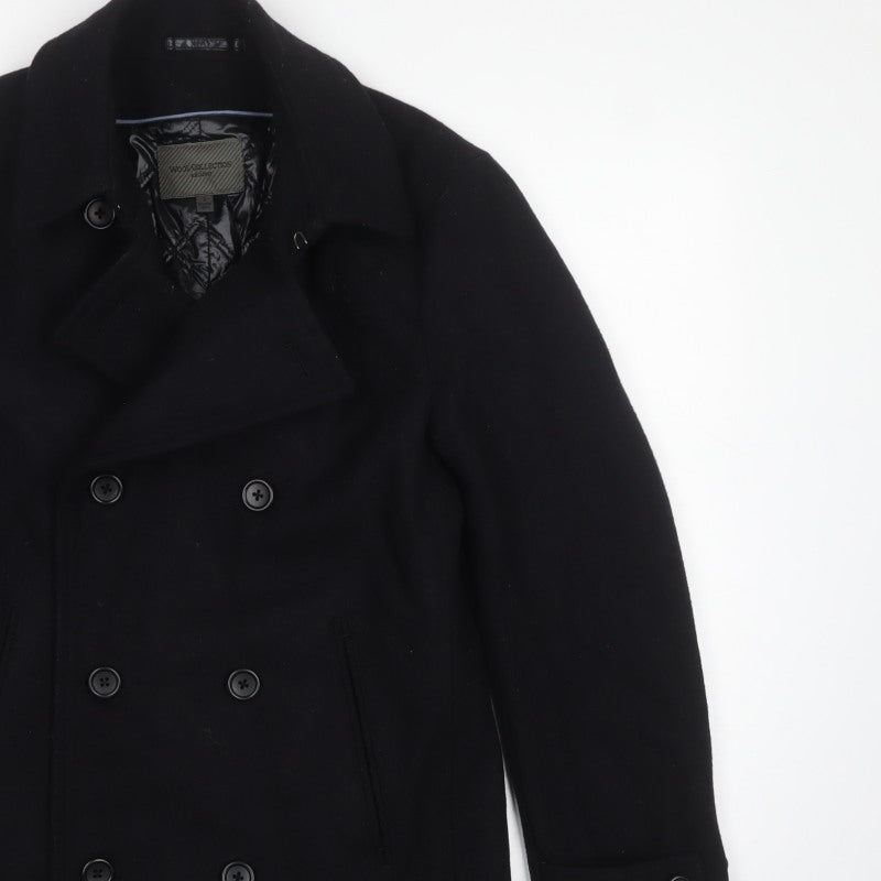 Uniqlo Men’s Black Wool Blend Pea Coat Size S Double-Breasted Lined