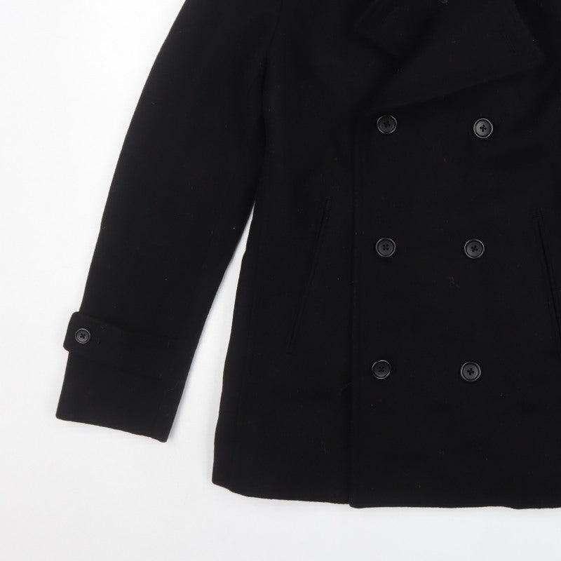 Uniqlo Men’s Black Wool Blend Pea Coat Size S Double-Breasted Lined