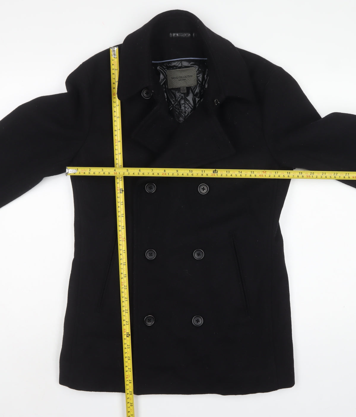 Uniqlo Men’s Black Wool Blend Pea Coat Size S Double-Breasted Lined