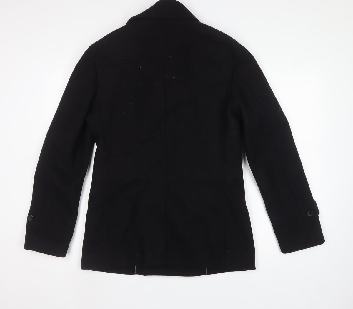 Uniqlo Men’s Black Wool Blend Pea Coat Size S Double-Breasted Lined