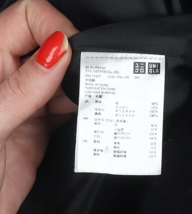 Uniqlo Men’s Black Wool Blend Pea Coat Size S Double-Breasted Lined