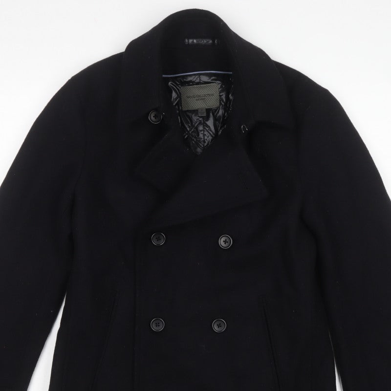 Uniqlo Men’s Black Wool Blend Pea Coat Size S Double-Breasted Lined