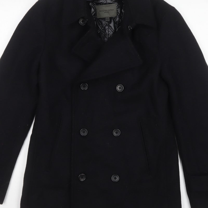 Uniqlo Men’s Black Wool Blend Pea Coat Size S Double-Breasted Lined