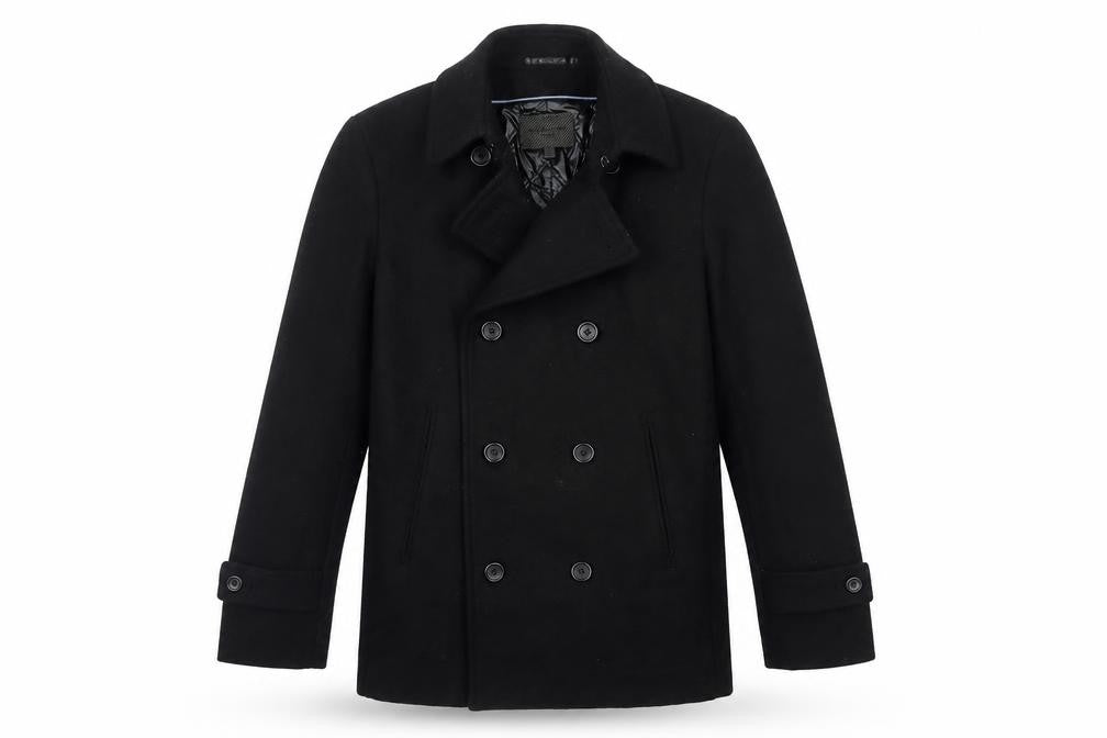 Uniqlo Men’s Black Wool Blend Pea Coat Size S Double-Breasted Lined