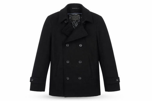 Uniqlo Men’s Black Wool Blend Pea Coat Size S Double-Breasted Lined