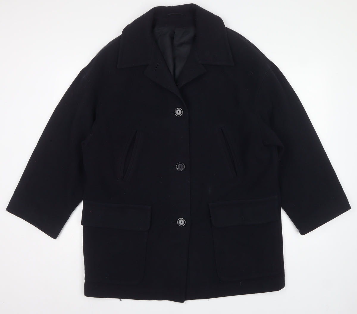 St Michael Women’s Navy UK 12 Pure Wool Overcoat Lined Classic