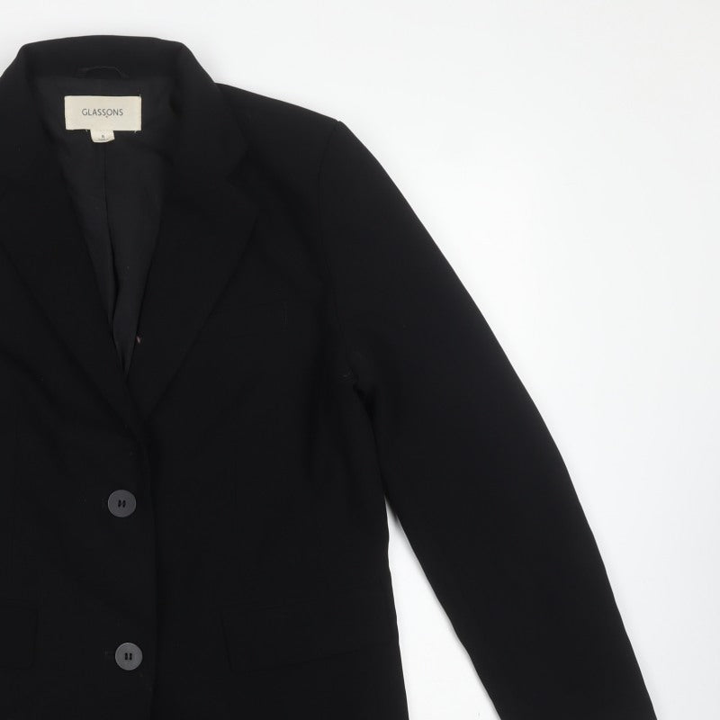 Glassons Women Black UK 8 Long 2 Button Notch Lapel Blazer Jacket