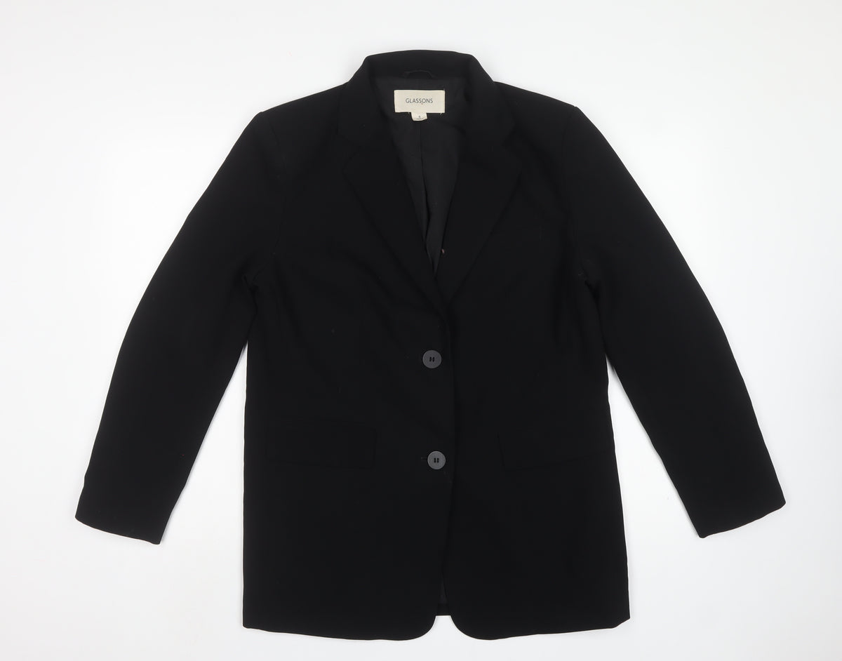 Glassons Women Black UK 8 Long 2 Button Notch Lapel Blazer Jacket