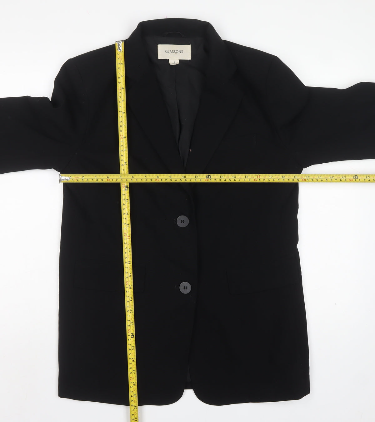 Glassons Women Black UK 8 Long 2 Button Notch Lapel Blazer Jacket