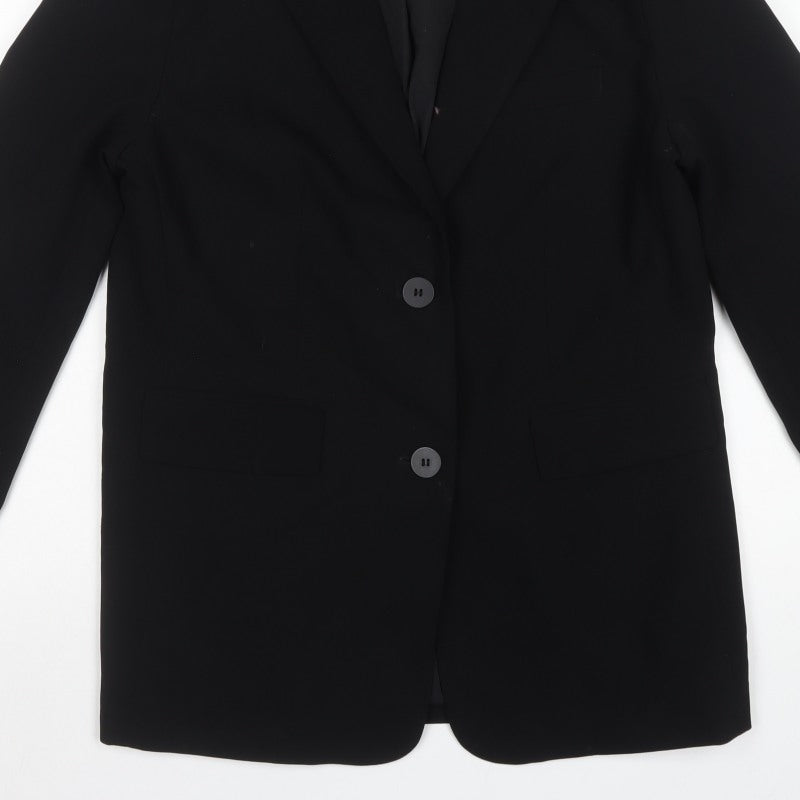 Glassons Women Black UK 8 Long 2 Button Notch Lapel Blazer Jacket