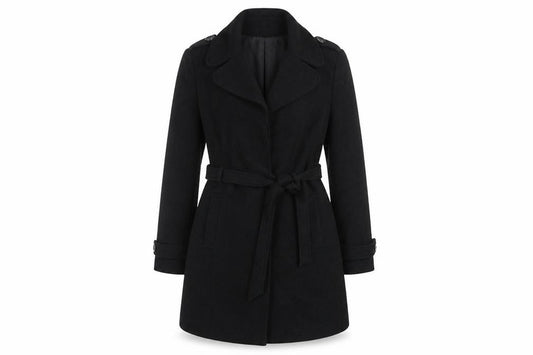 Red Herring Women’s Black UK 12 Belted Wool Blend Trench Coat