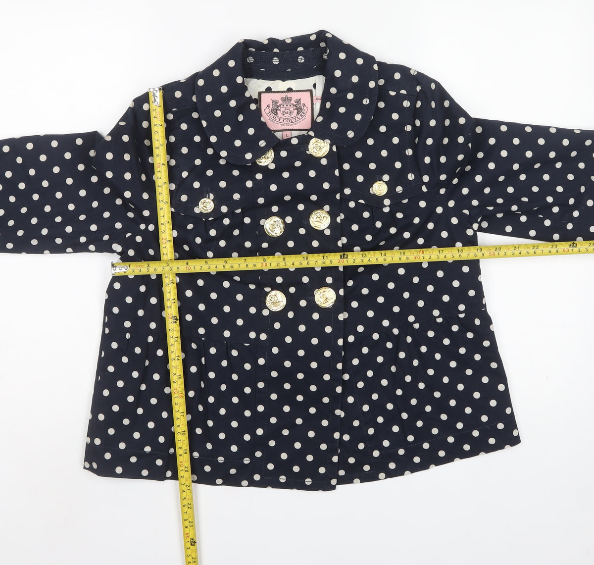 Juicy Couture Women’s Blue Polka Dot Pea Jacket Size L
