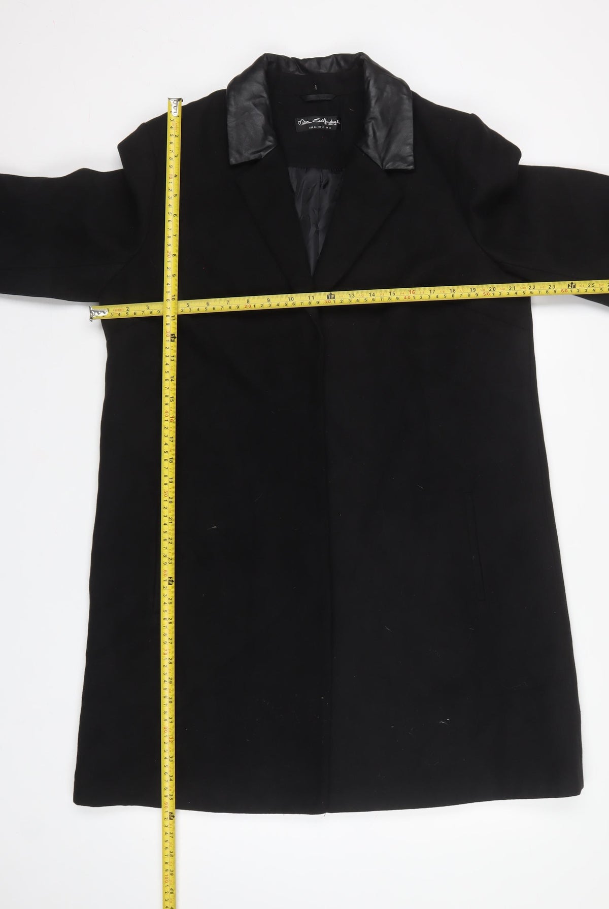 Miss Selfridge Women Black UK 16 Long Collared Overcoat
