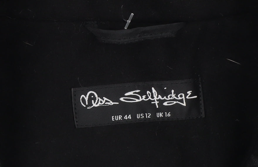 Miss Selfridge Women Black UK 16 Long Collared Overcoat
