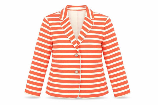 Ann Taylor Women Orange Ivory Striped Cotton Blend Blazer UK 12