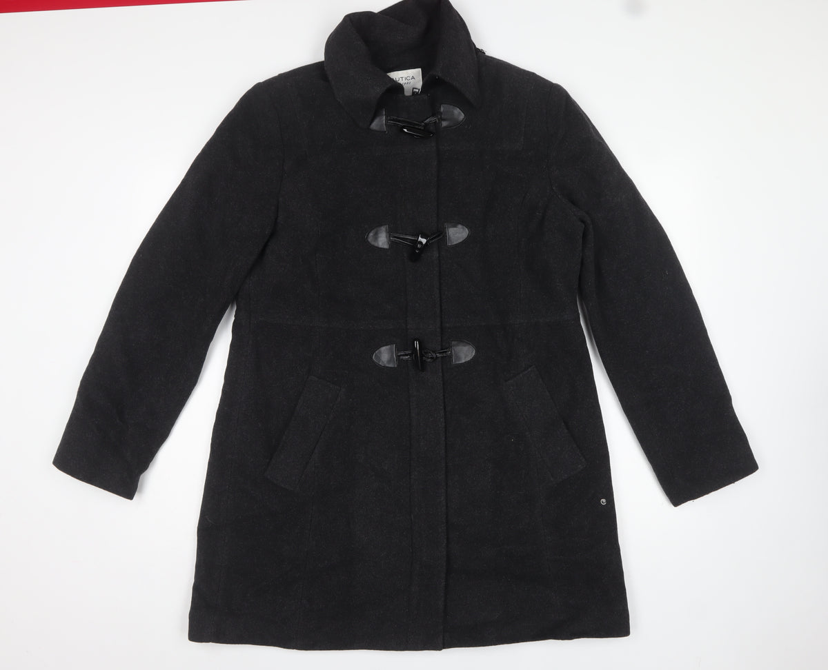 Nautica Women’s Black XL Wool Blend Toggle Mid-Length Overcoat