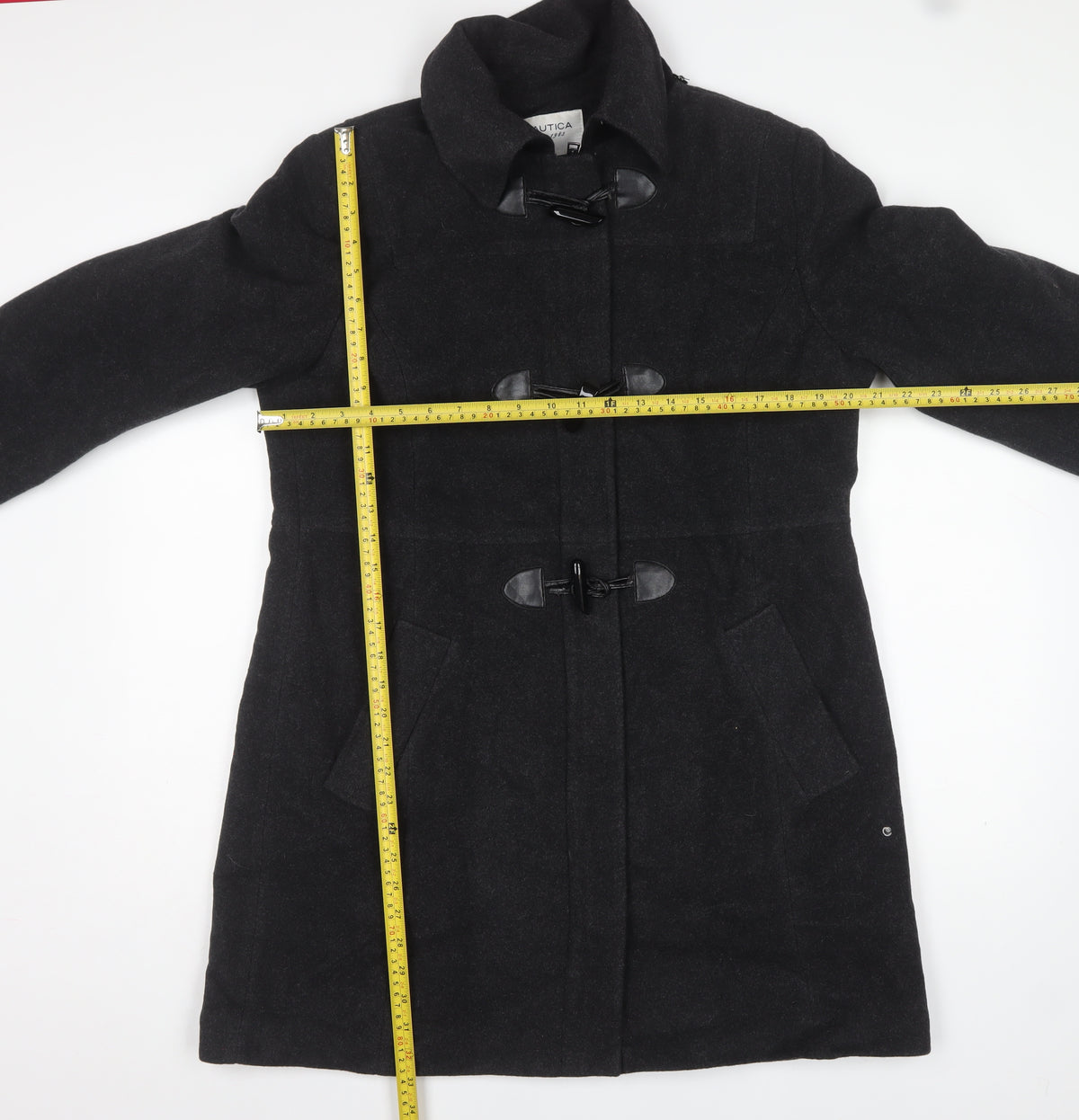 Nautica Women’s Black XL Wool Blend Toggle Mid-Length Overcoat