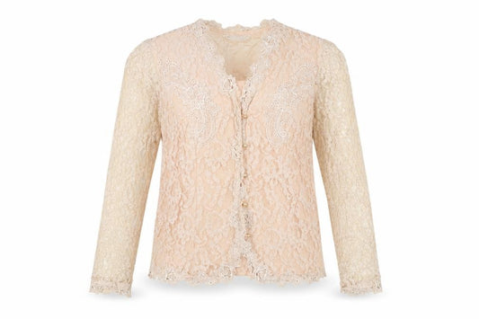 Lisa Michaels Petite Women Beige Lace Jacket UK 12 Floral Formal