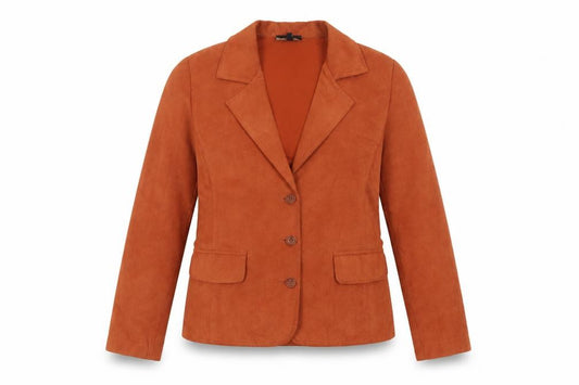 Lindor Petite Women’s Orange Faux Suede Blazer Jacket UK 10 3 Button