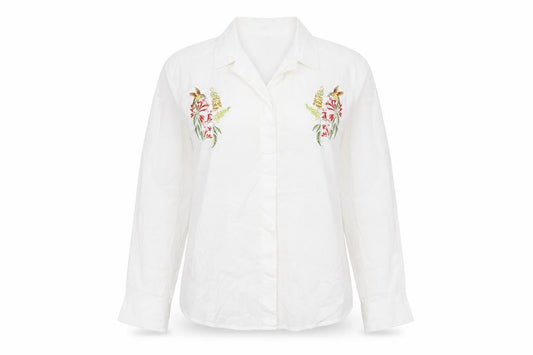 Per Una Womens Ivory Floral Bird Embroidered Cotton Shirt UK 12