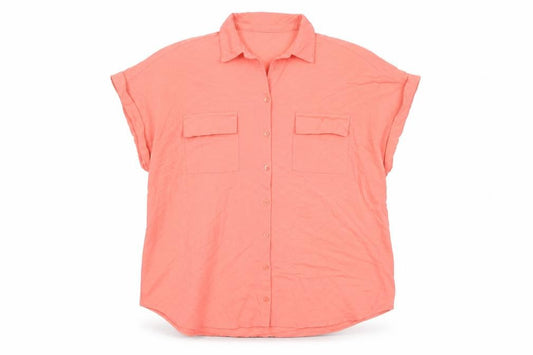 Marks and Spencer Women’s Coral Pink Size 16 Short Sleeve Button-Up Shirt