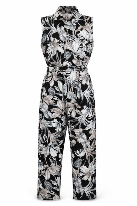 Wallis Women Black Floral Petite UK 12 Sleeveless Belted Jumpsuit