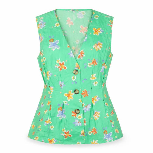 Monsoon Women’s Green Floral Wrap Button Blouse UK 10 Sleeveless