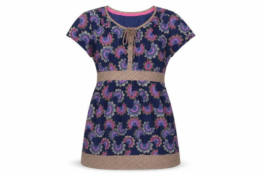 Mantaray Women Blue Floral Cotton Tunic Top UK 12 Short Sleeve