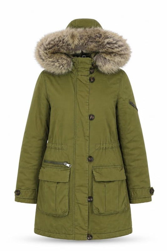 Topshop Women Green UK 8 Cotton Faux Fur Trim Hooded Parka Jacket