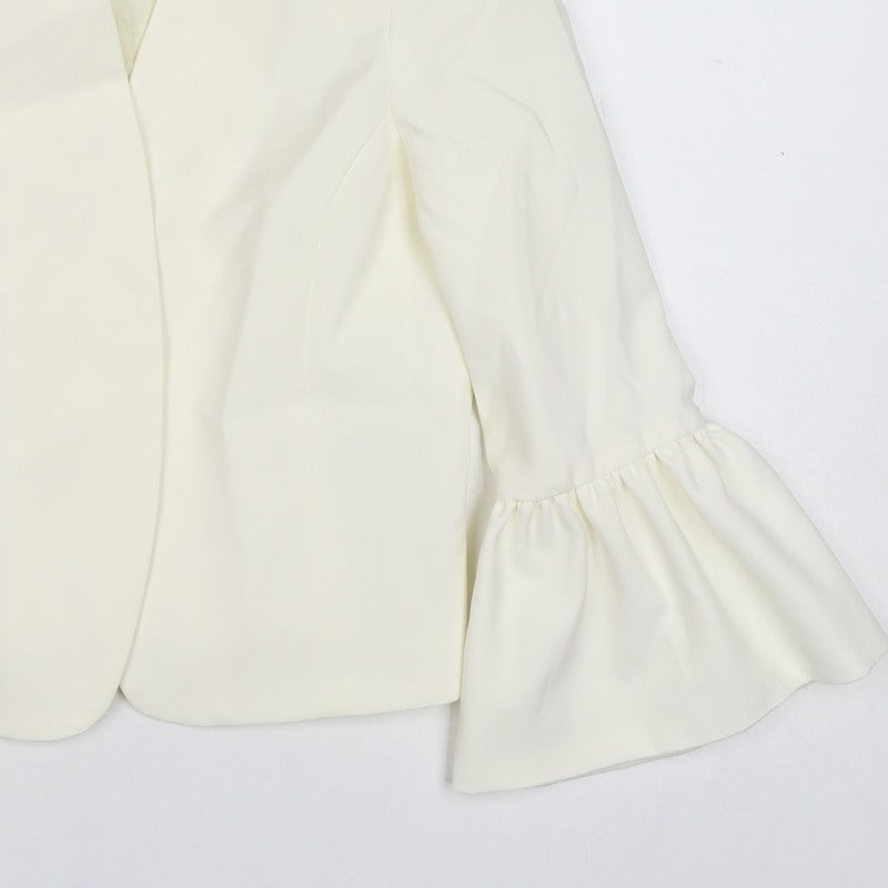 Oasis Women Ivory UK 10 Ruffle Cuff Lined Formal Blazer