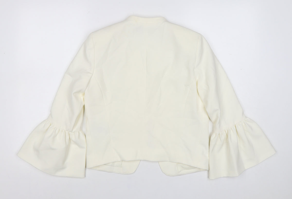 Oasis Women Ivory UK 10 Ruffle Cuff Lined Formal Blazer