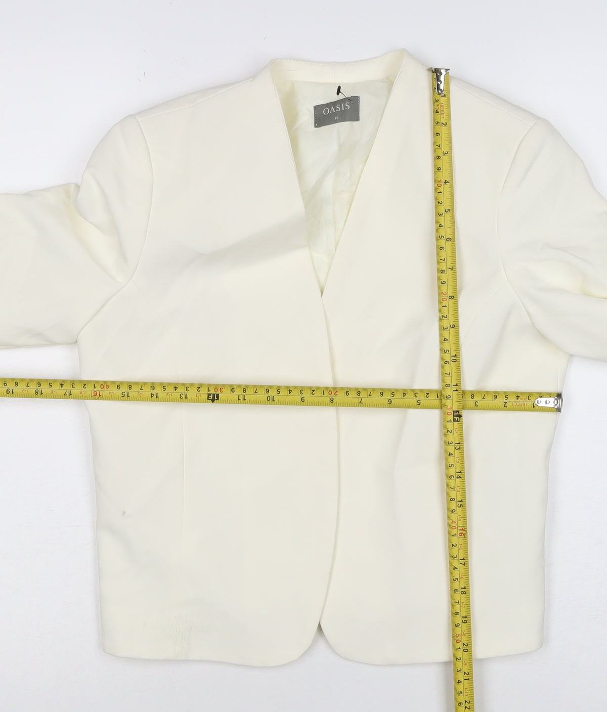 Oasis Women Ivory UK 10 Ruffle Cuff Lined Formal Blazer