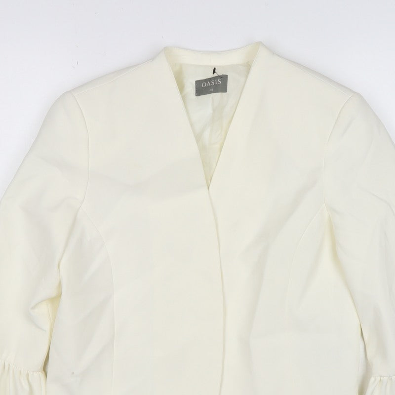 Oasis Women Ivory UK 10 Ruffle Cuff Lined Formal Blazer