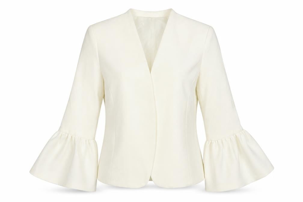 Oasis Women Ivory UK 10 Ruffle Cuff Lined Formal Blazer