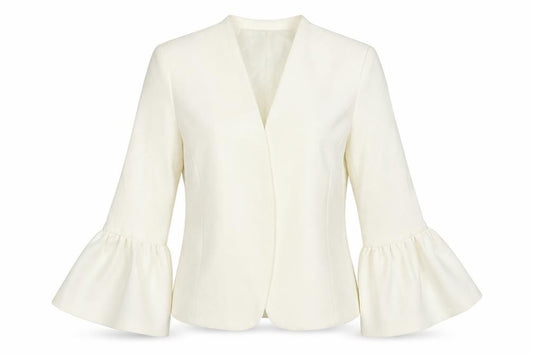Oasis Women Ivory UK 10 Ruffle Cuff Lined Formal Blazer