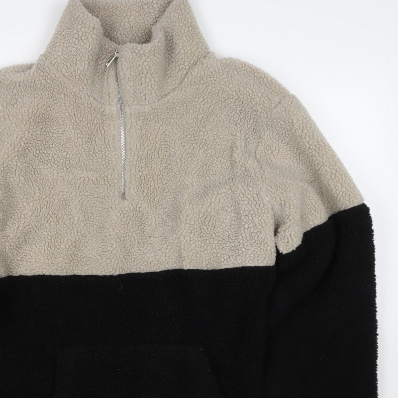 Primary Women’s XL Beige Black Teddy Fleece 1/4 Zip Pullover Jacket