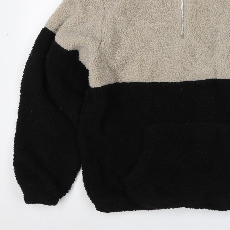 Primary Women’s XL Beige Black Teddy Fleece 1/4 Zip Pullover Jacket