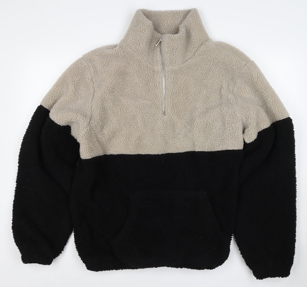 Primary Women’s XL Beige Black Teddy Fleece 1/4 Zip Pullover Jacket