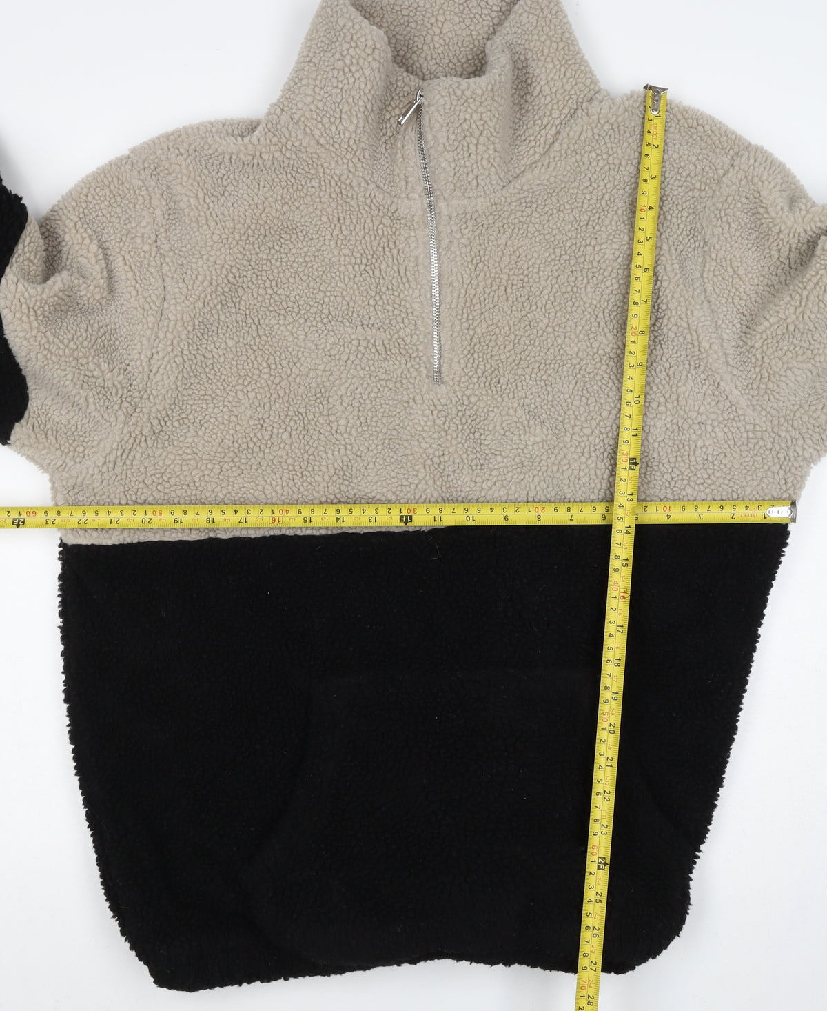 Primary Women’s XL Beige Black Teddy Fleece 1/4 Zip Pullover Jacket