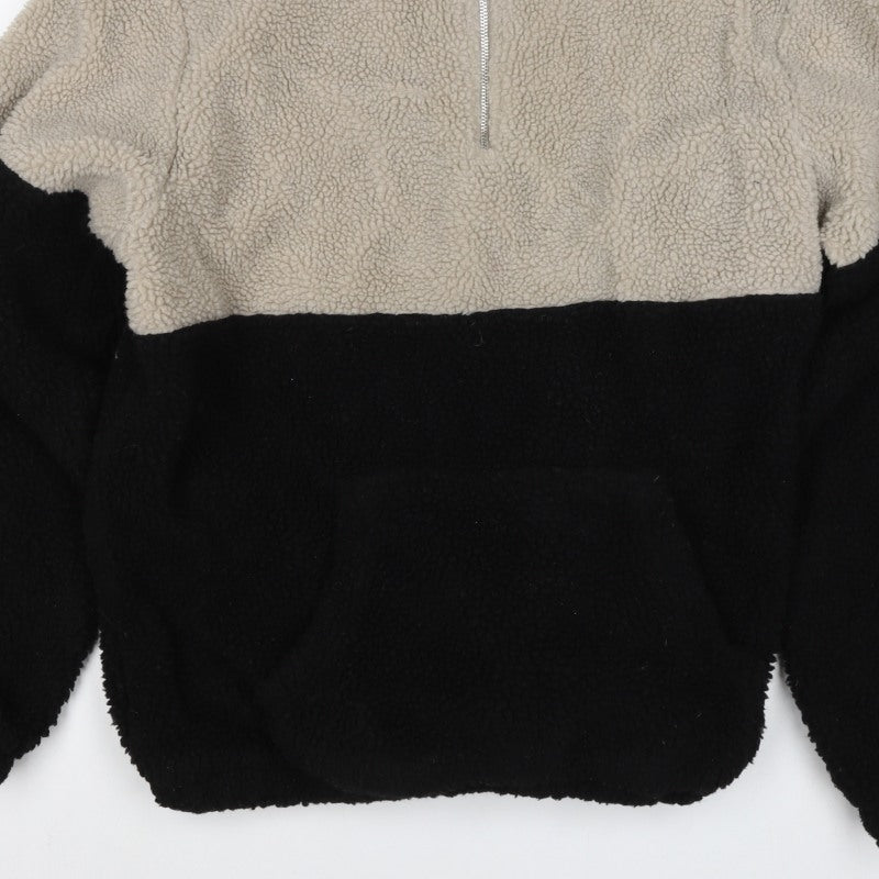 Primary Women’s XL Beige Black Teddy Fleece 1/4 Zip Pullover Jacket