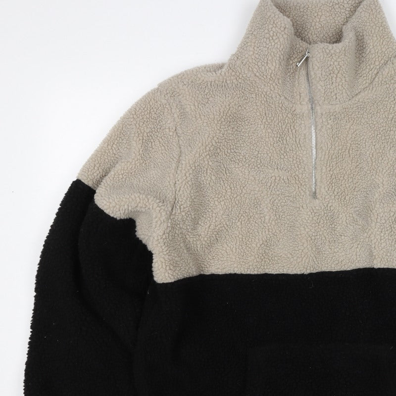 Primary Women’s XL Beige Black Teddy Fleece 1/4 Zip Pullover Jacket