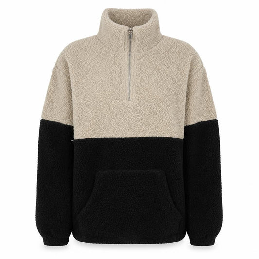 Primary Women’s XL Beige Black Teddy Fleece 1/4 Zip Pullover Jacket