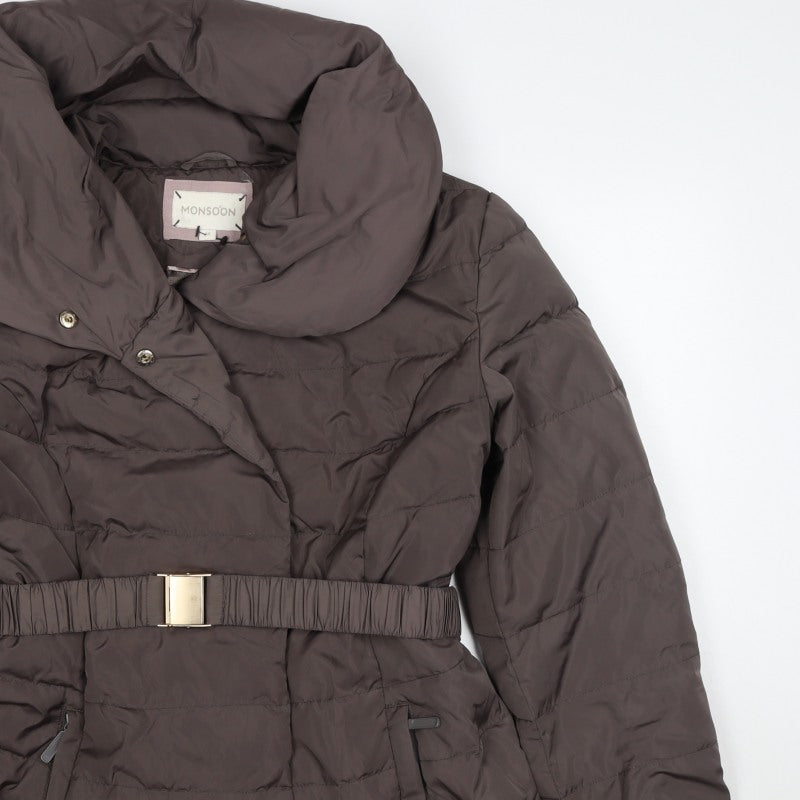 Monsoon Women’s Brown M Quilted Belted Puffer Jacket Coat